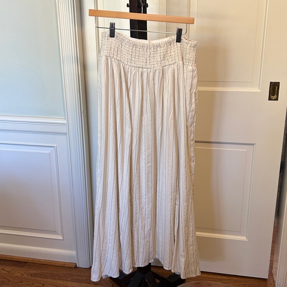 Flare Midi Maxi Skirt Womens Natural White Pin Stripe Black + Tan Fully Lined - Picture 12 of 15